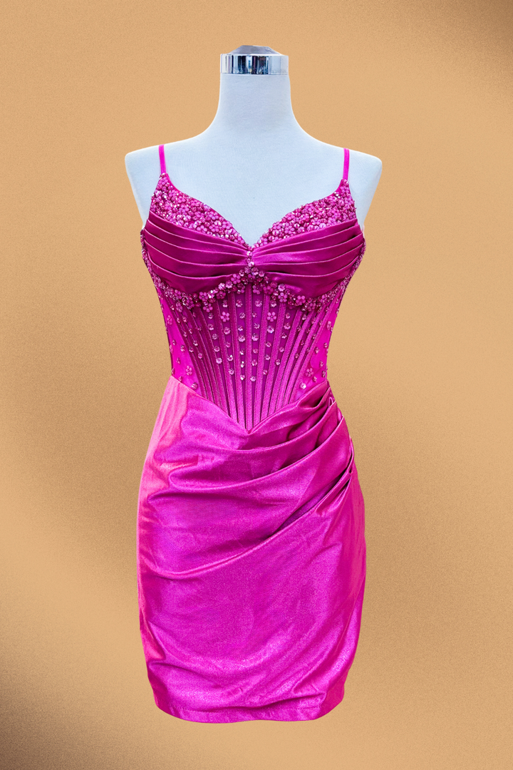Beaded Short V-Neck Dress by Amelia Couture 9063S