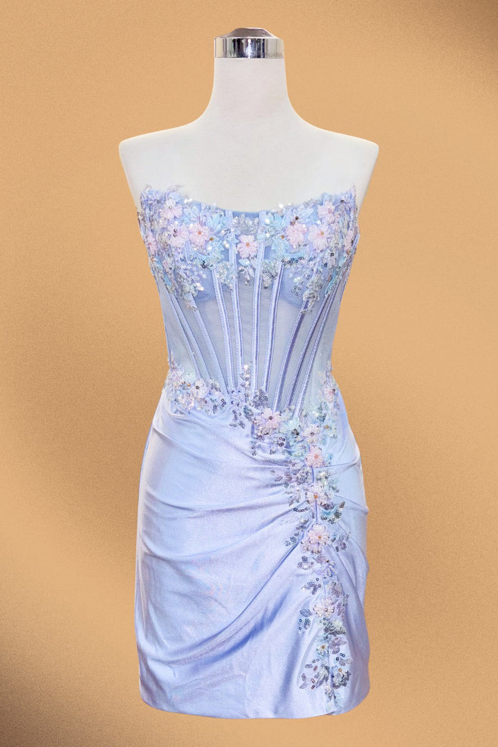 Applique Short Strapless Dress by Amelia Couture 9065S