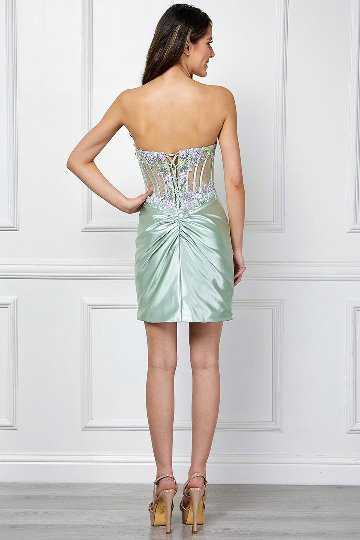 Applique Short Strapless Dress by Amelia Couture 9065S
