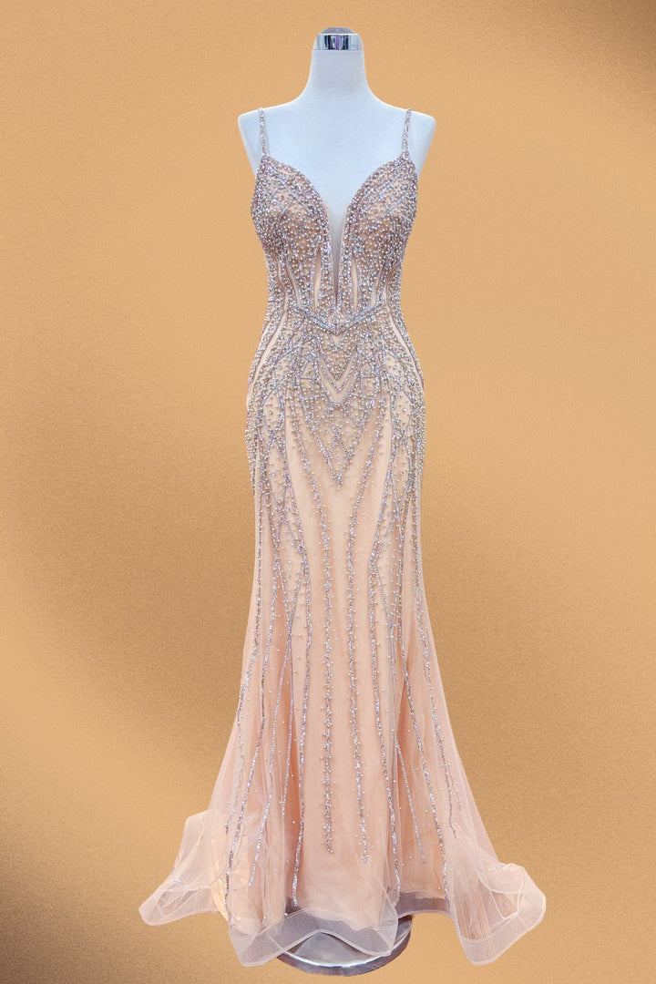 Pearl Beaded Sleeveless Gown by Amelia Couture 2132