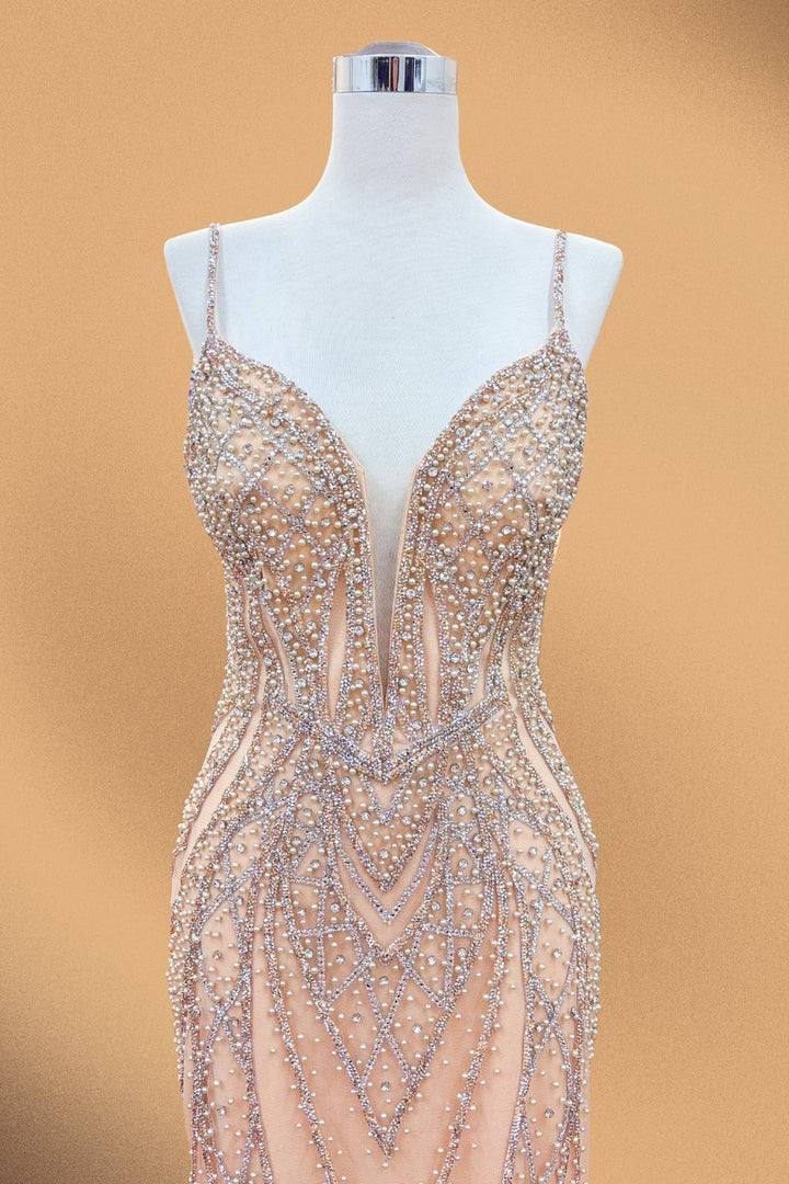 Pearl Beaded Sleeveless Gown by Amelia Couture 2132