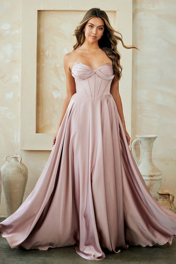 Strapless A-line Slit Gown by Amelia Couture 4053