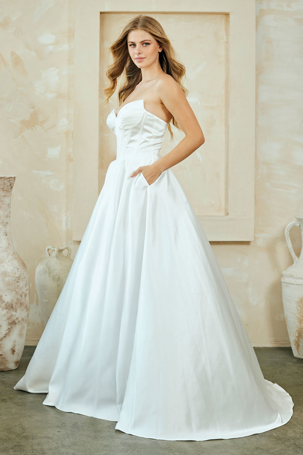 Satin Strapless A-line Gown by Amelia Couture 5080