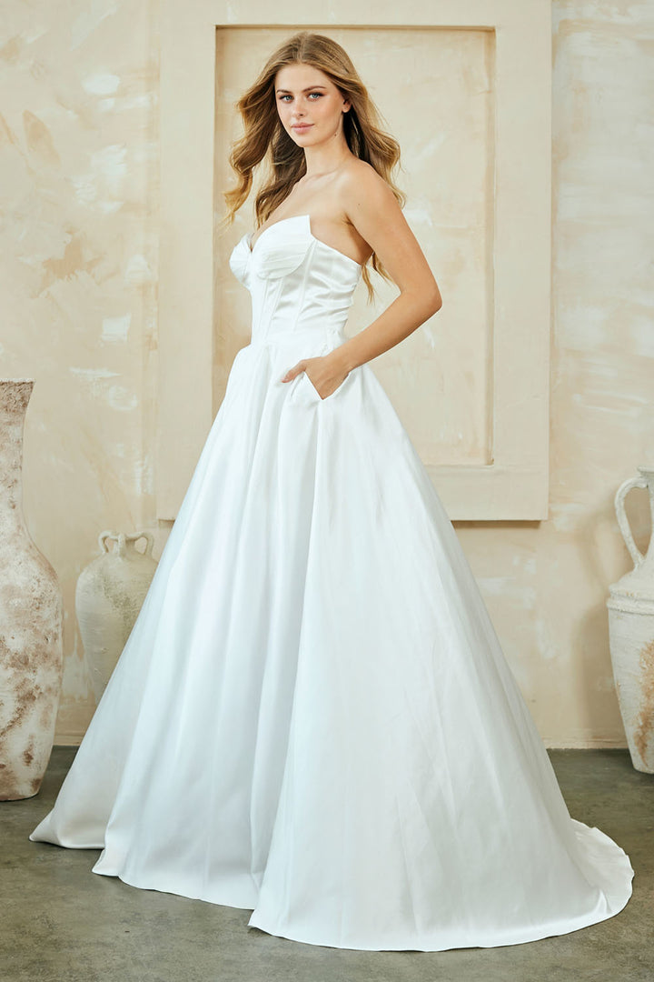 Satin Strapless A-line Gown by Amelia Couture 5080