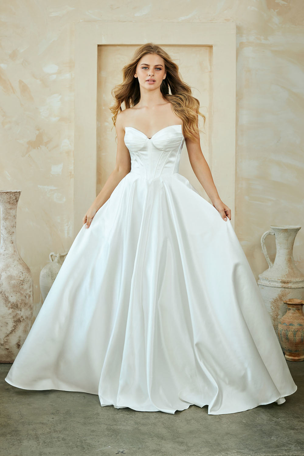Satin Strapless A-line Gown by Amelia Couture 5080