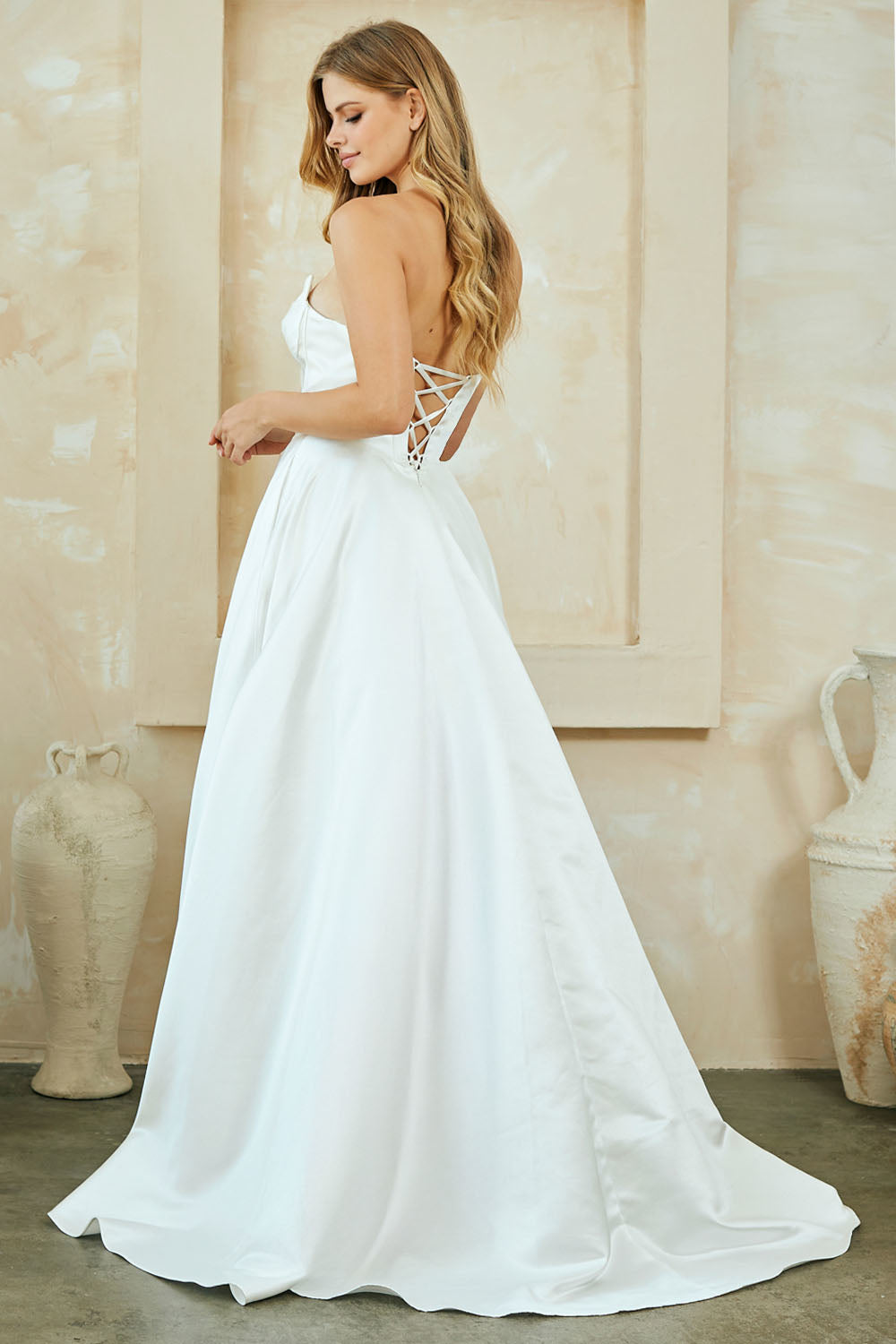 Satin Strapless A-line Gown by Amelia Couture 5080