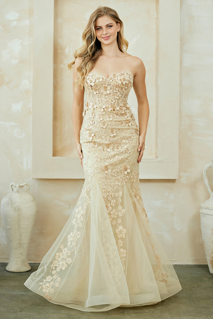 3D Floral Strapless Mermaid Dress by Amelia Couture SU081