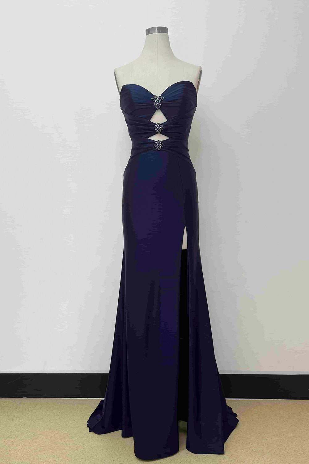 Satin Strapless Slit Gown by Amelia Couture 3102