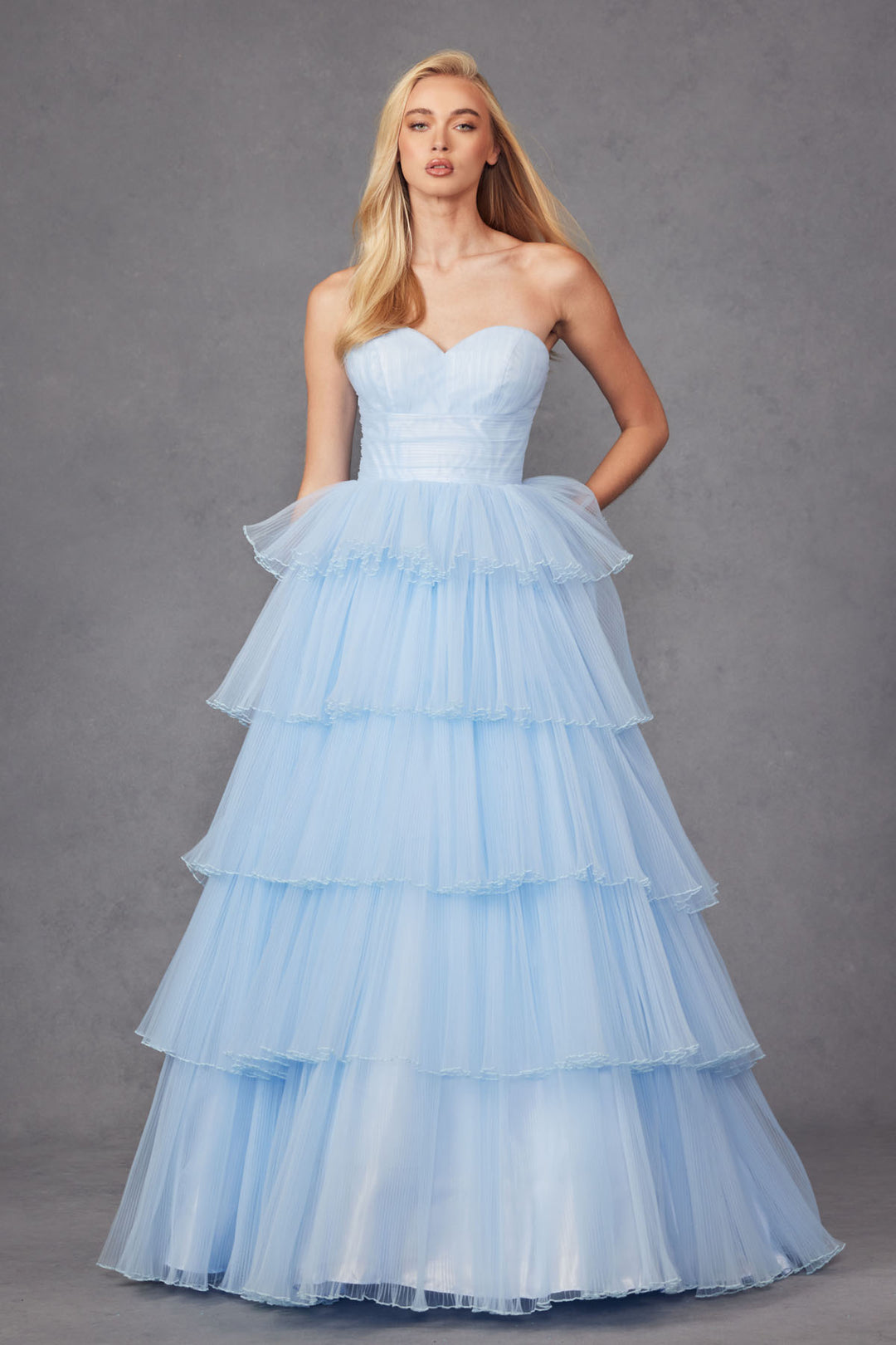 Strapless A-line Tiered Ruffled Gown by Juliet JT2452K