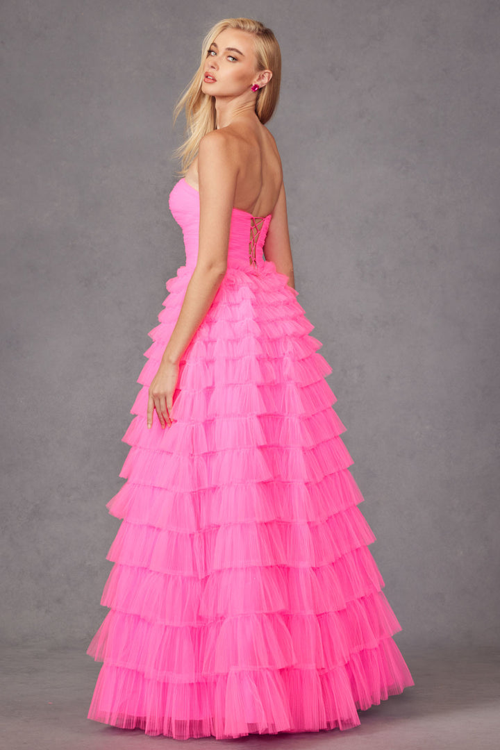 Strapless A-line Tiered Ruffled Gown by Juliet JT2456H