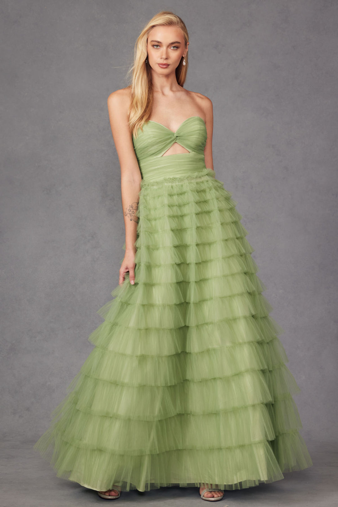 Strapless A-line Tiered Ruffled Gown by Juliet JT2456H