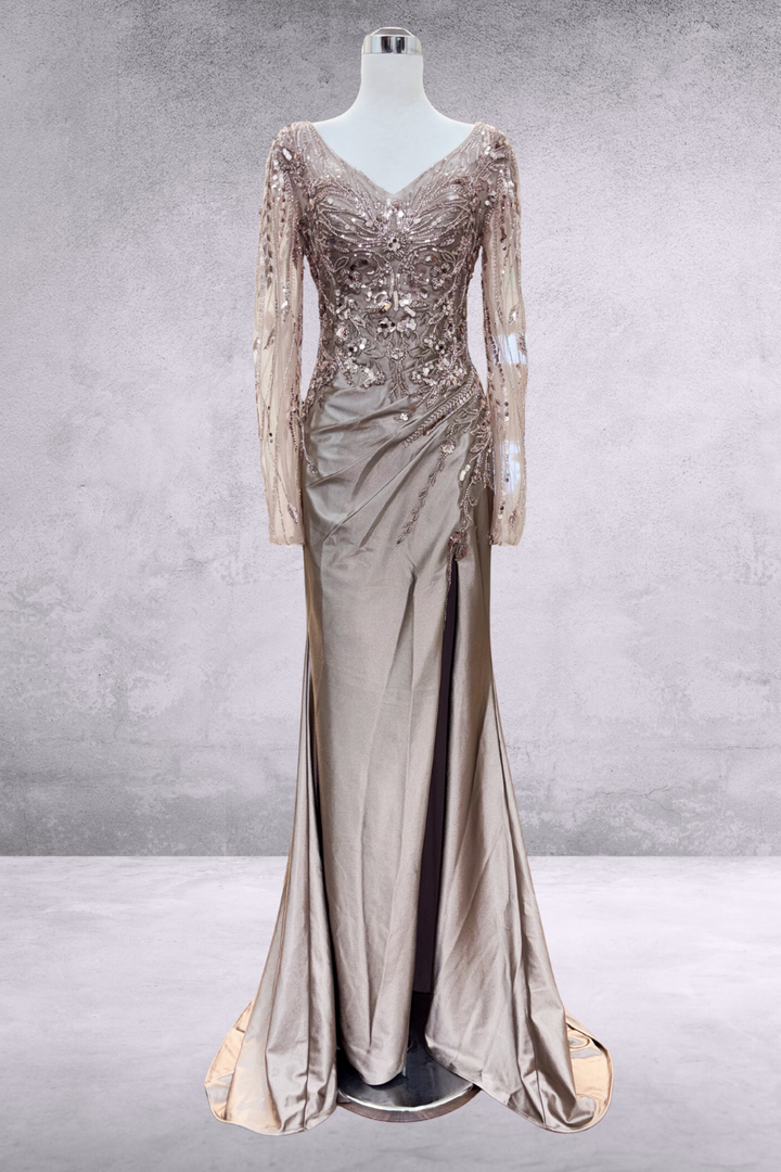 Long Sleeve V-Neck Gown by Amelia Couture JQ1102