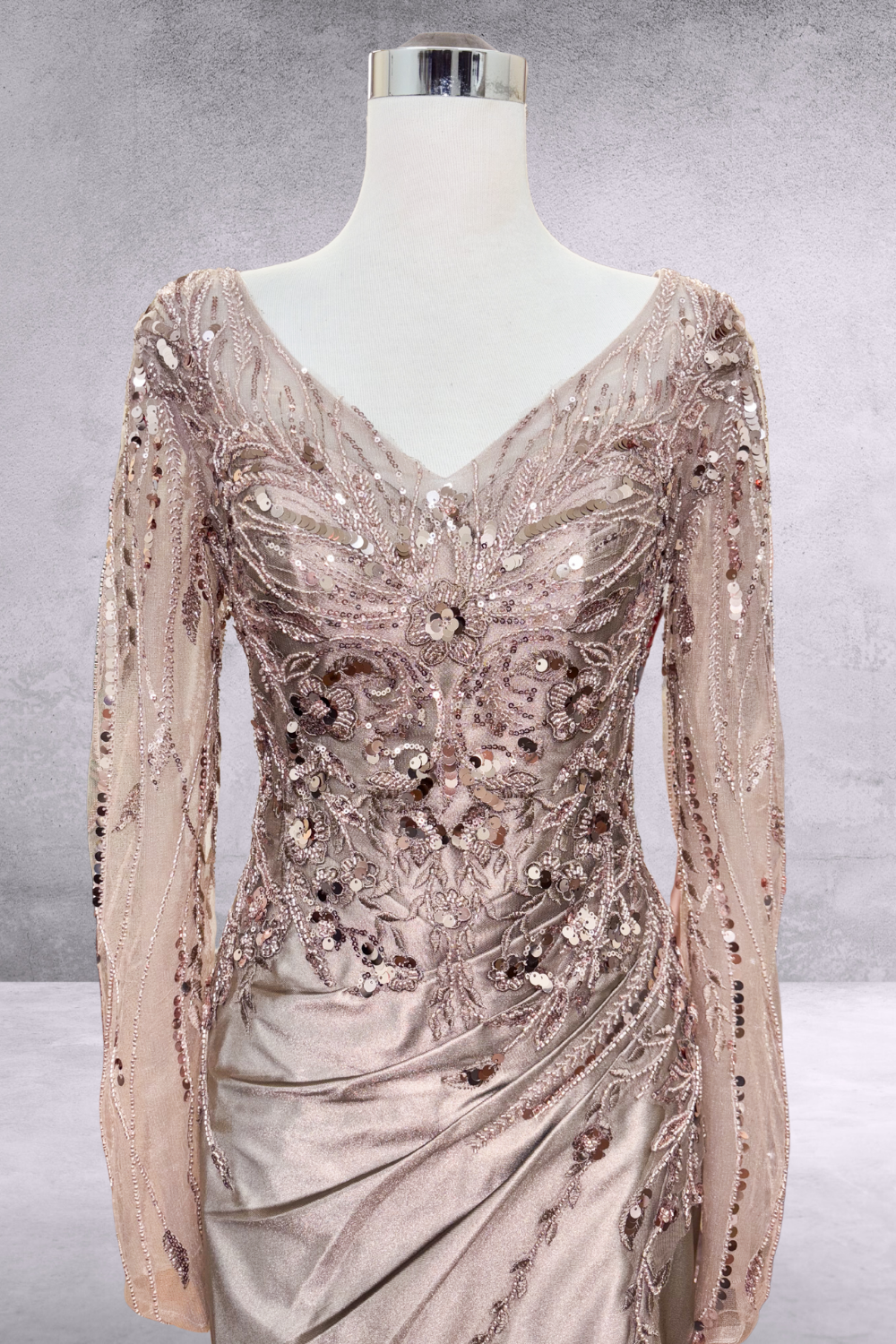 Long Sleeve V-Neck Gown by Amelia Couture JQ1102