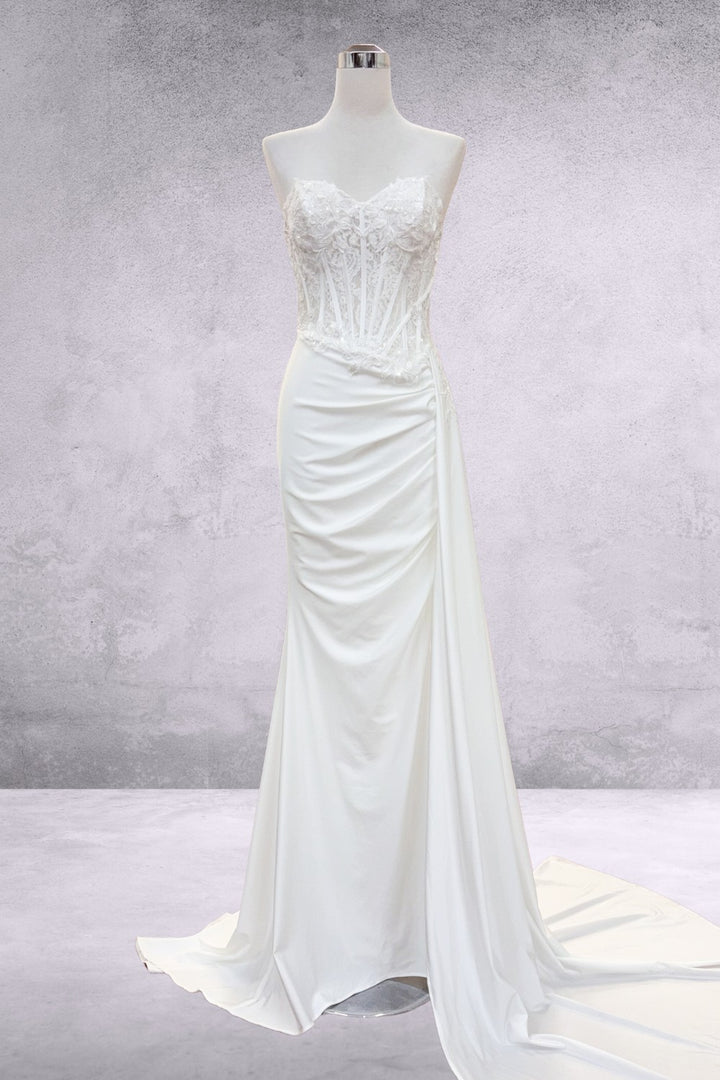 Applique Strapless Slit Gown by Amelia Couture 2076