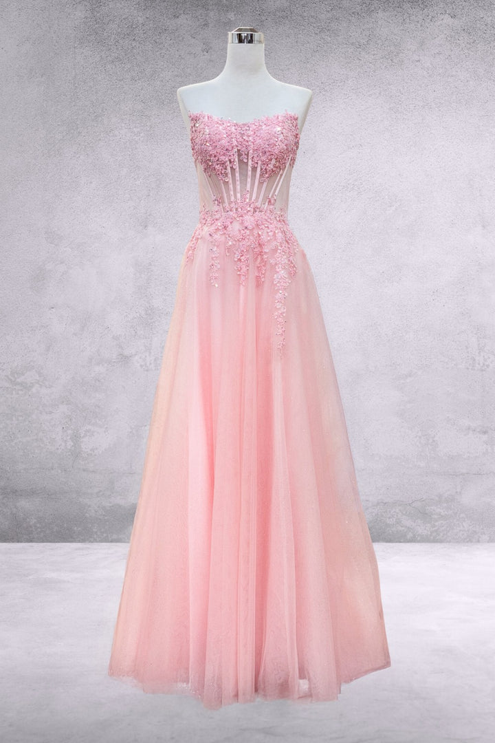 Applique Strapless Slit Gown by Amelia Couture 9078