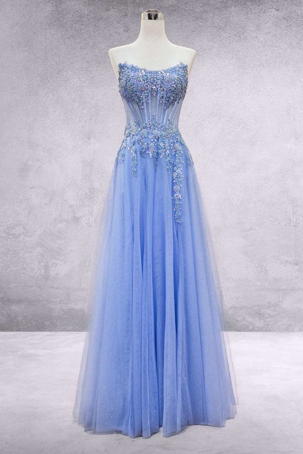 Applique Strapless Slit Gown by Amelia Couture 9078