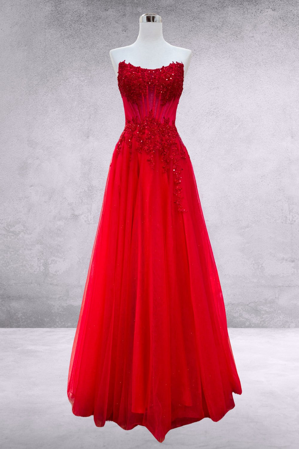 Applique Strapless Slit Gown by Amelia Couture 9078