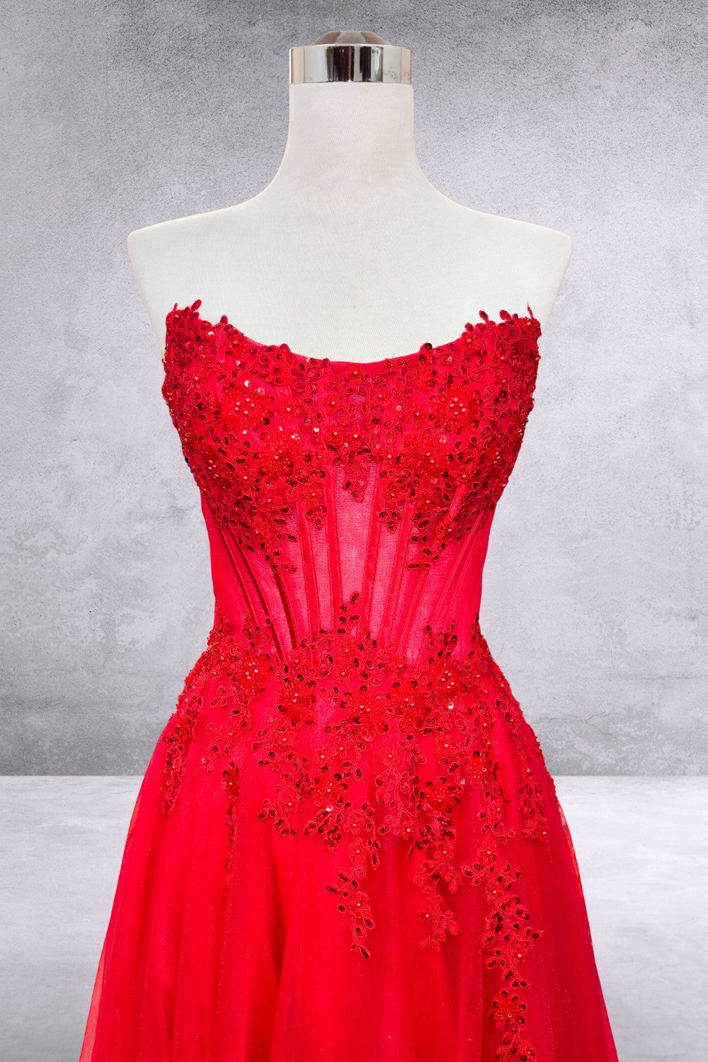 Applique Strapless Slit Gown by Amelia Couture 9078