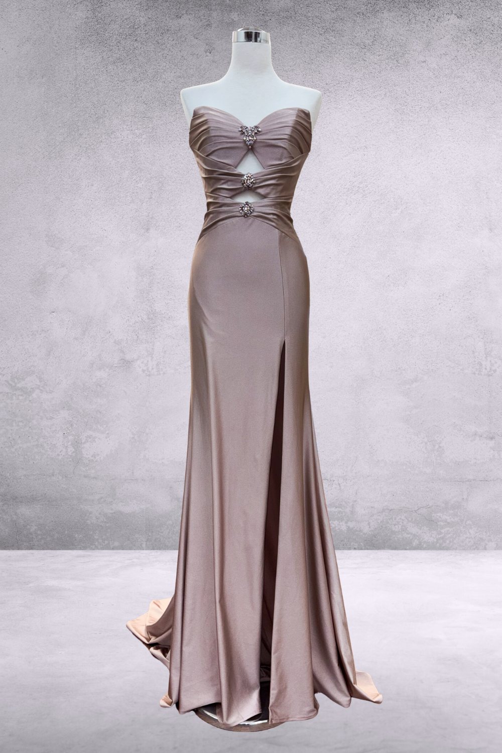 Satin Strapless Slit Gown by Amelia Couture 3102
