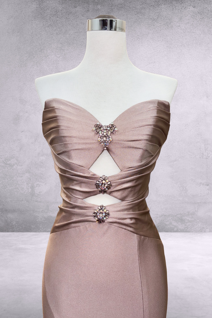 Satin Strapless Slit Gown by Amelia Couture 3102