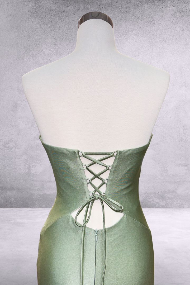 Satin Strapless Slit Gown by Amelia Couture 3102