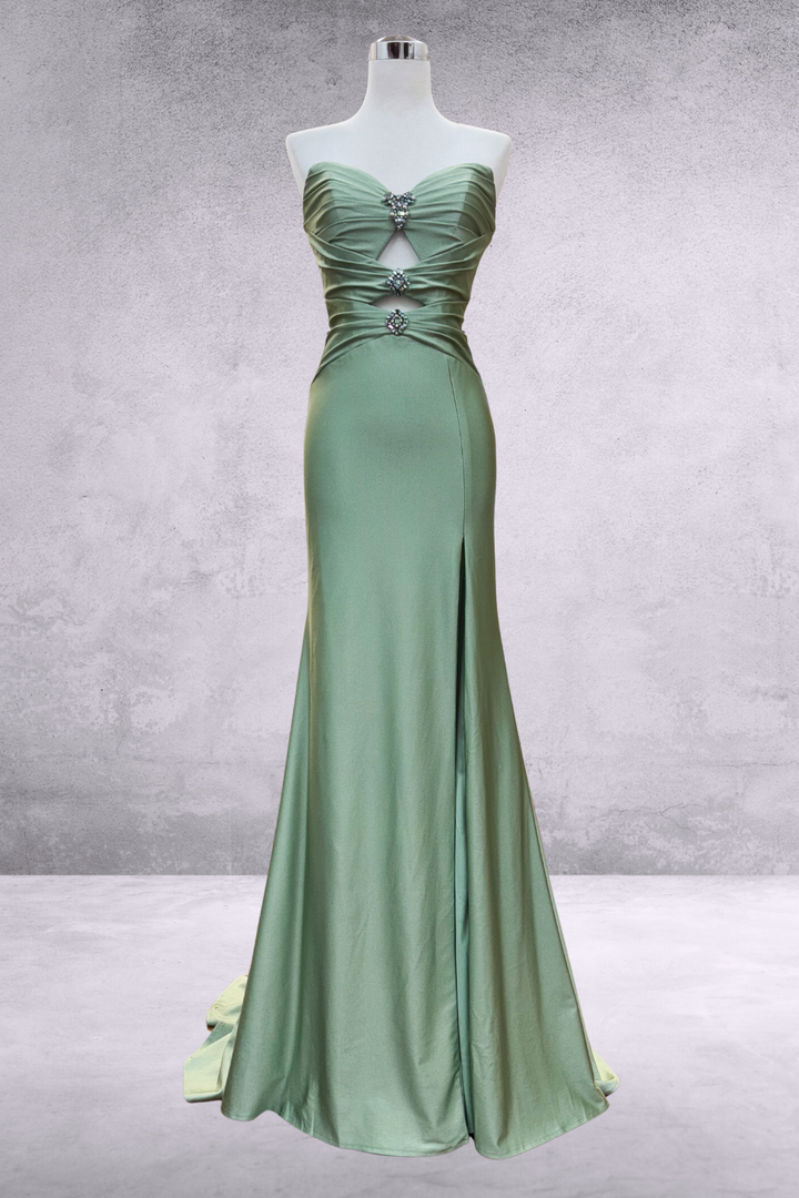 Satin Strapless Slit Gown by Amelia Couture 3102