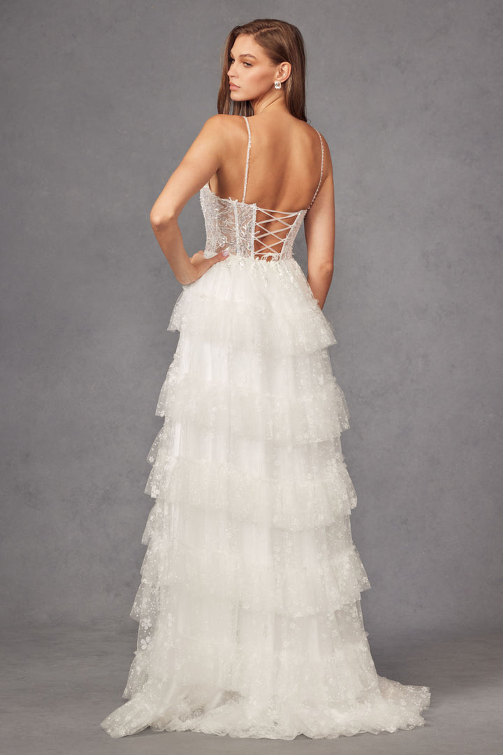 White Sleeveless A-line Tiered Gown by Juliet JT2464AW