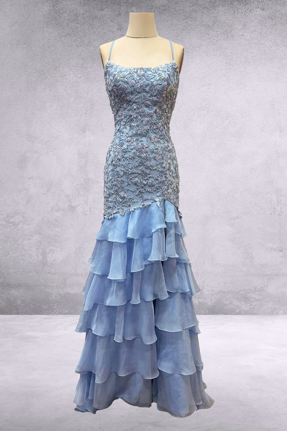 Applique Sleeveless Tiered Gown by Amelia Couture 7085