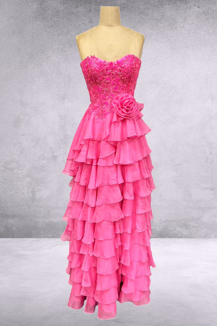 Strapless A-line Tiered Gown by Amelia Couture 7087