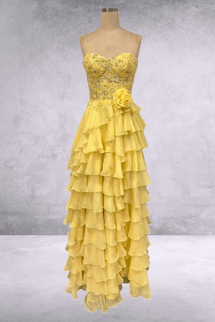 Strapless A-line Tiered Gown by Amelia Couture 7087
