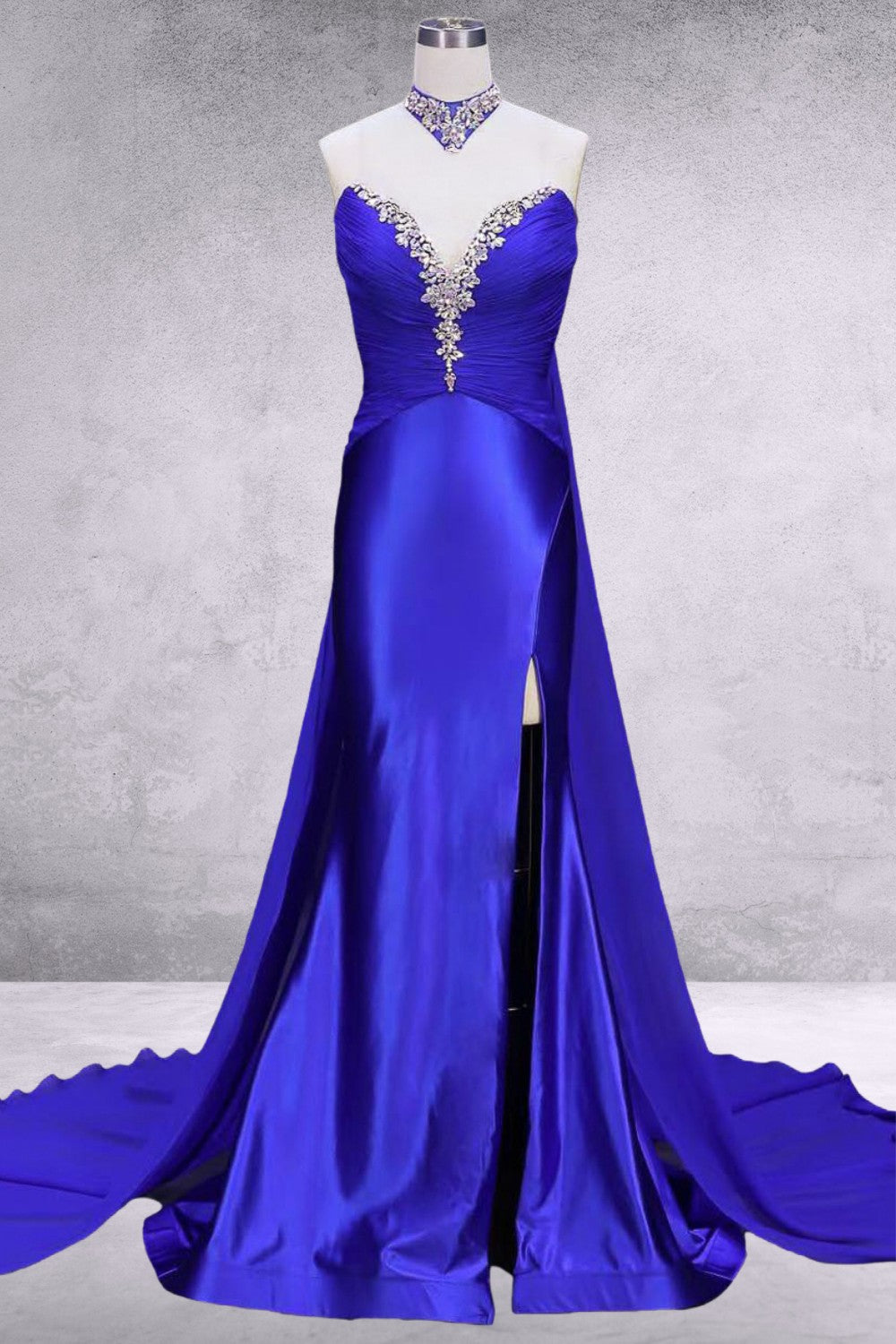 Strapless Choker Slit Gown by Amelia Couture 8055