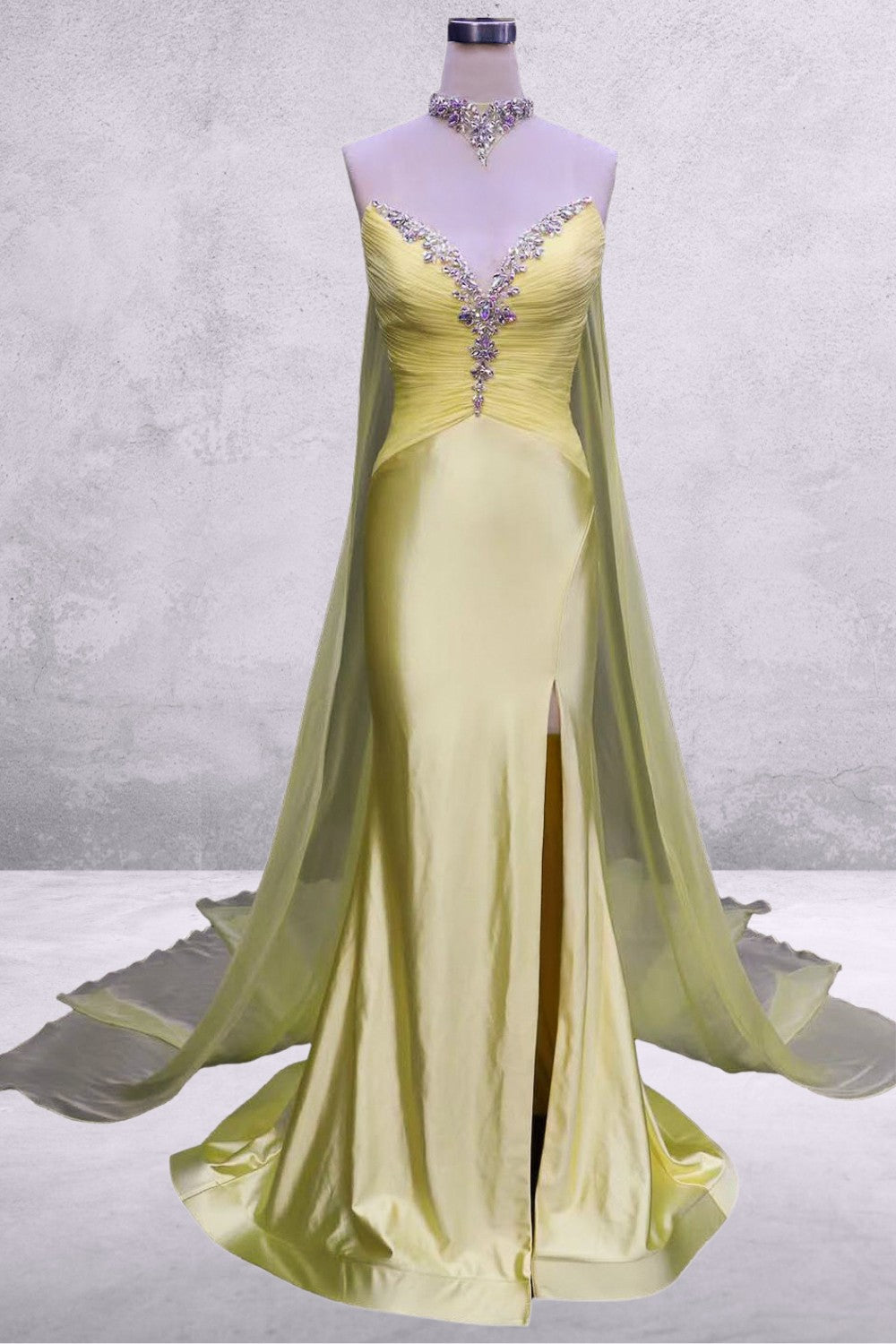 Strapless Choker Slit Gown by Amelia Couture 8055