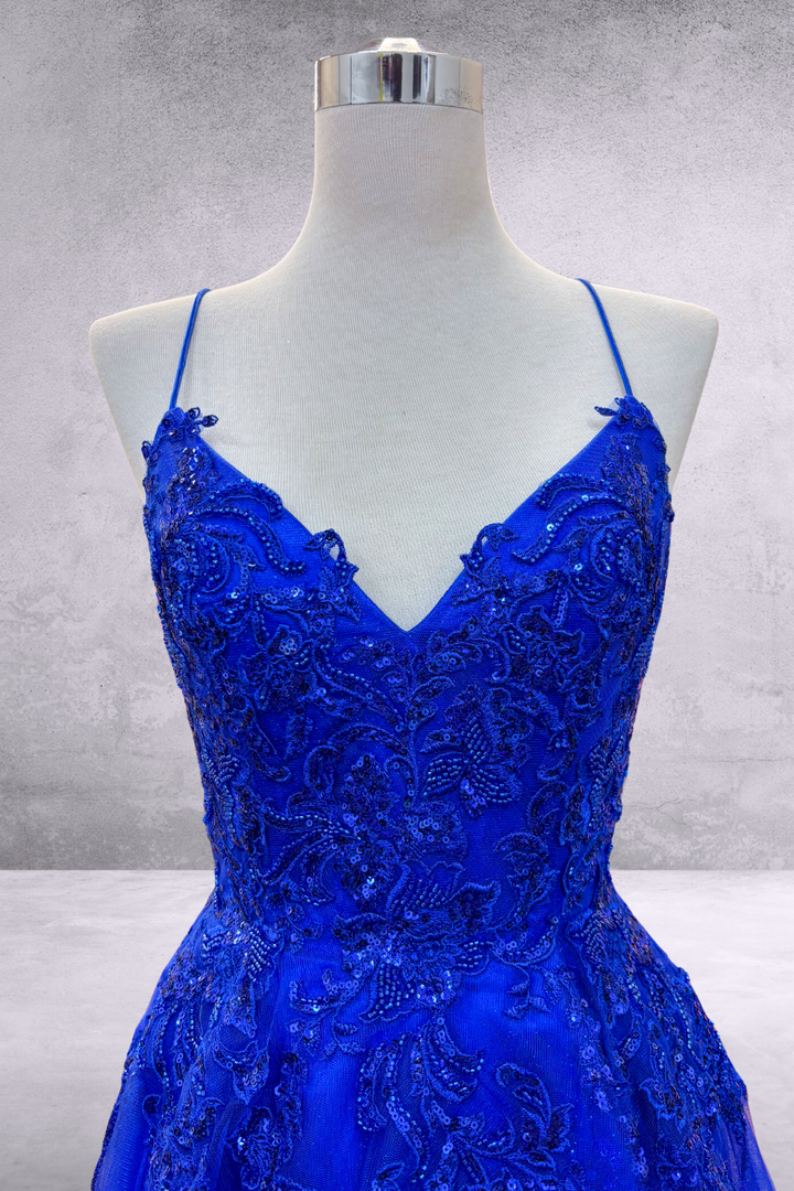 Applique V-Neck A-line Gown by Amelia Couture 9079