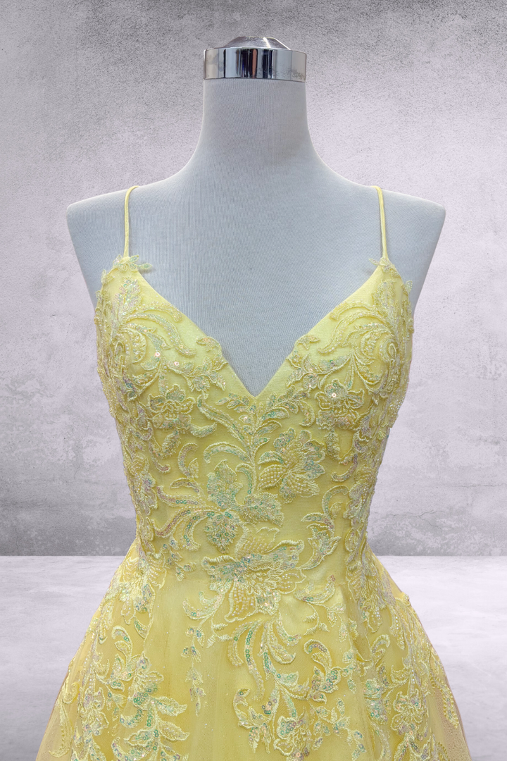 Applique V-Neck A-line Gown by Amelia Couture 9079