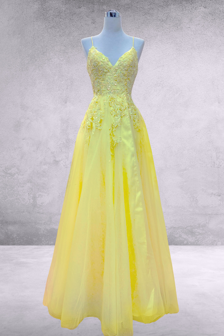 Applique V-Neck A-line Gown by Amelia Couture 9079