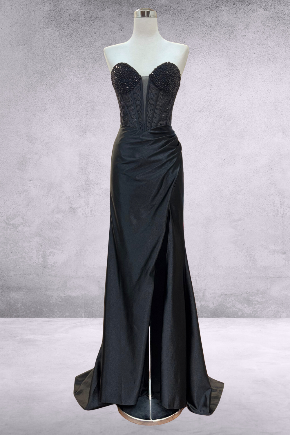 Beaded Satin Strapless Slit Gown by Amelia Couture 5074