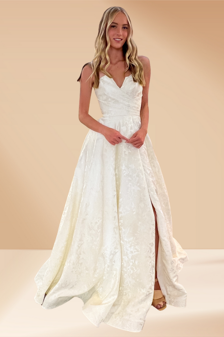 Brocade Strapless A-line Gown by Amelia Couture 8061