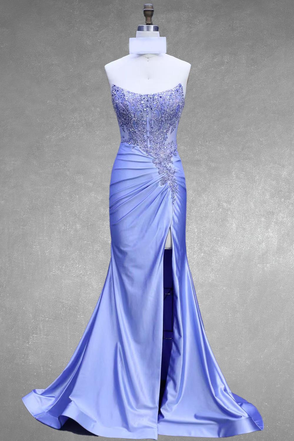 Applique Strapless Slit Gown by Amelia Couture 8059