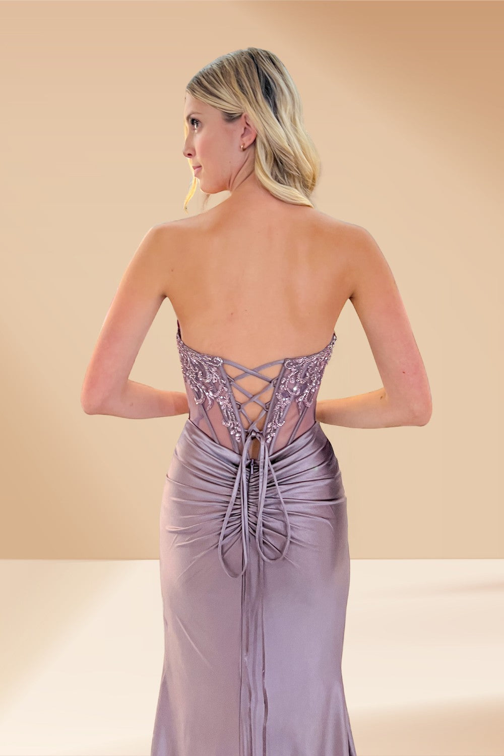 Applique Strapless Slit Gown by Amelia Couture 8059