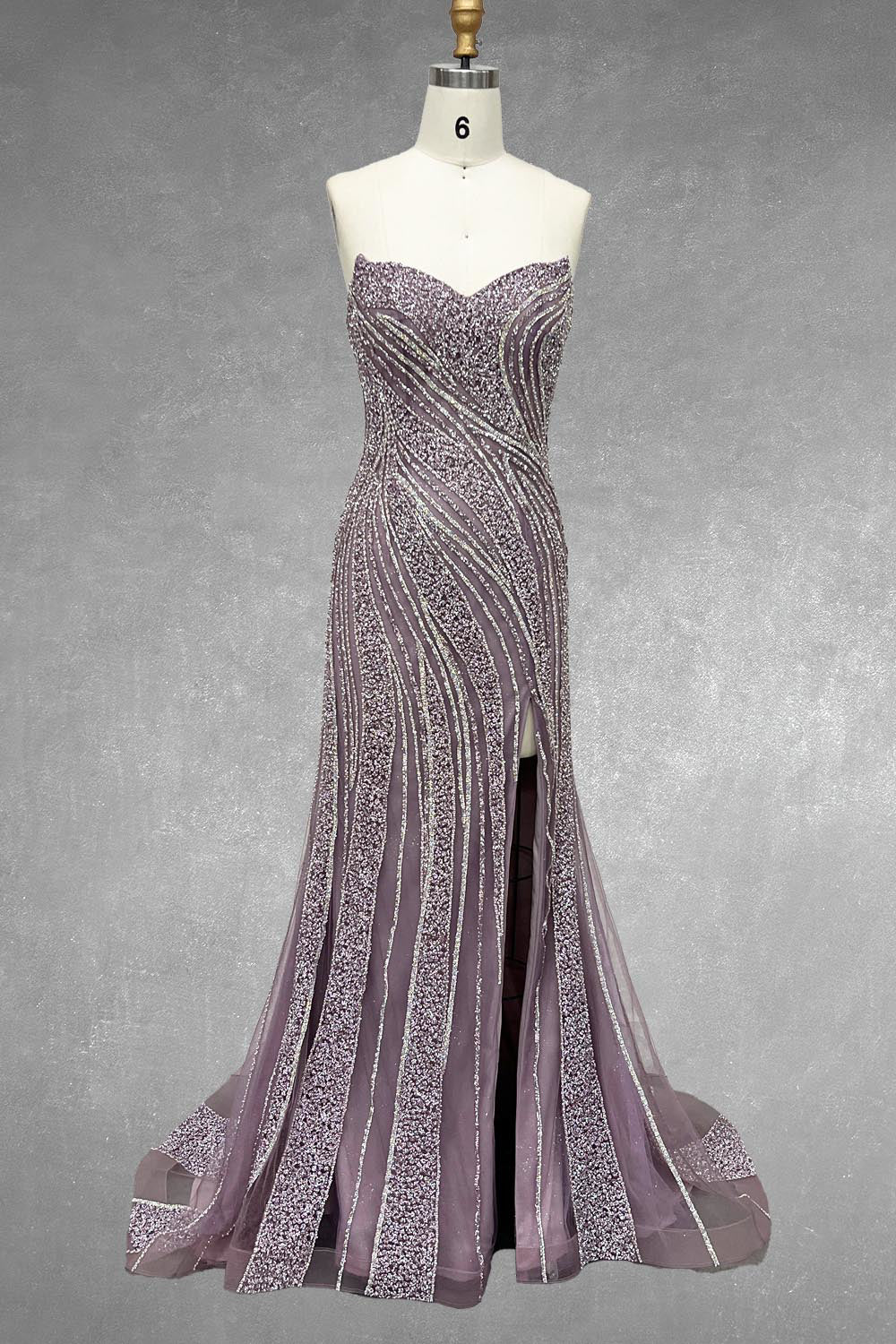 Beaded Strapless Slit Gown by Amelia Couture 2137