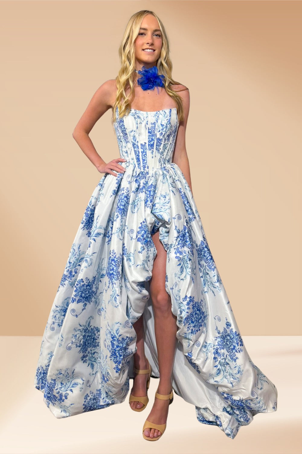 Print Strapless A-line Gown by Amelia Couture 2079