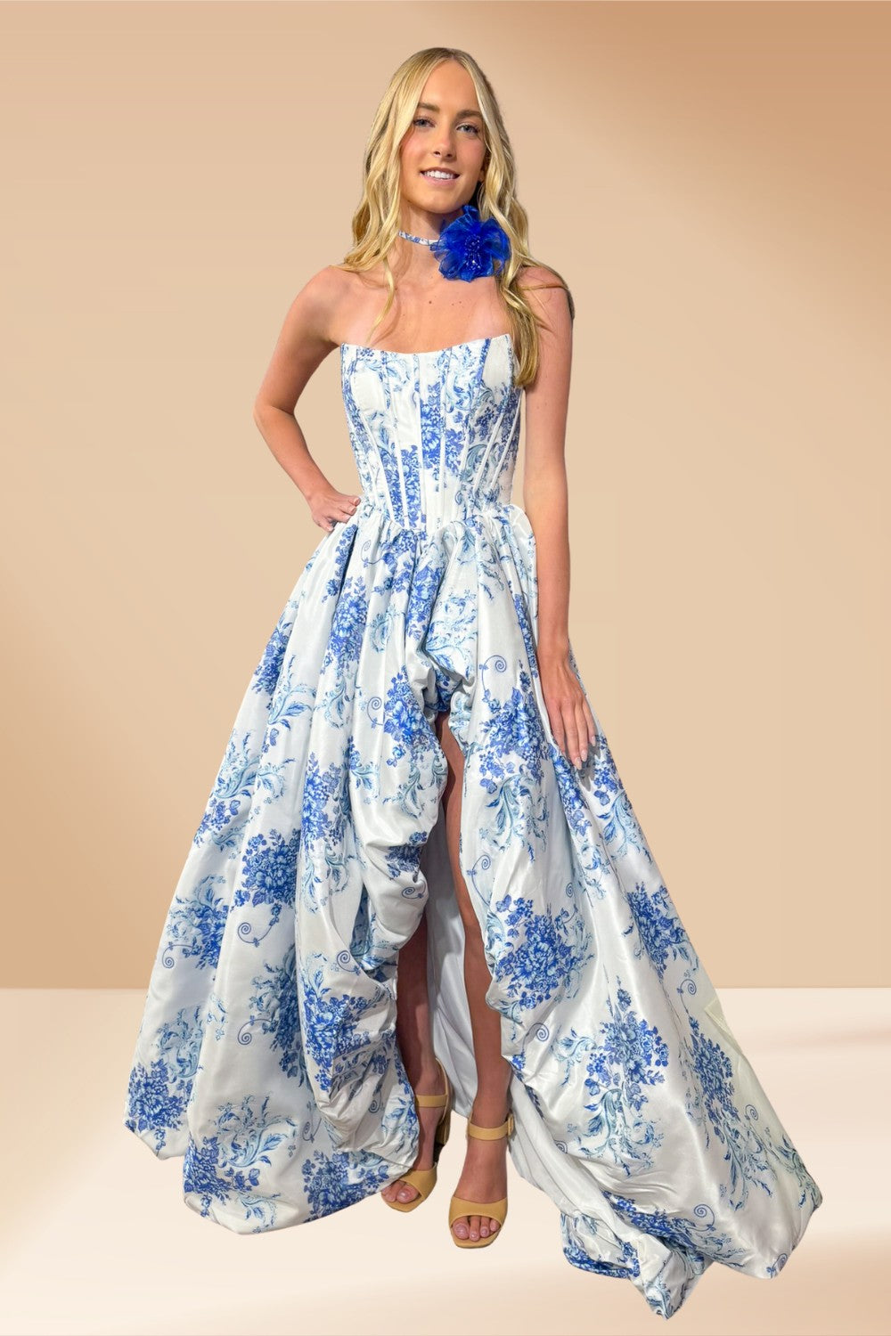 Print Strapless A-line Gown by Amelia Couture 2079