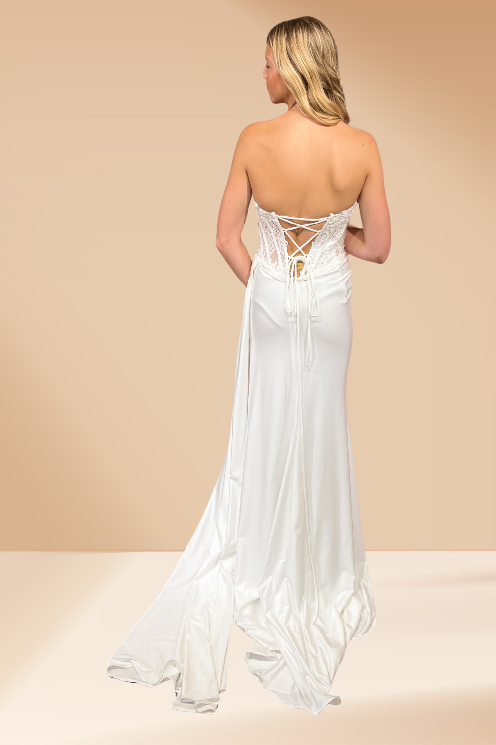 Applique Strapless Slit Gown by Amelia Couture 2076