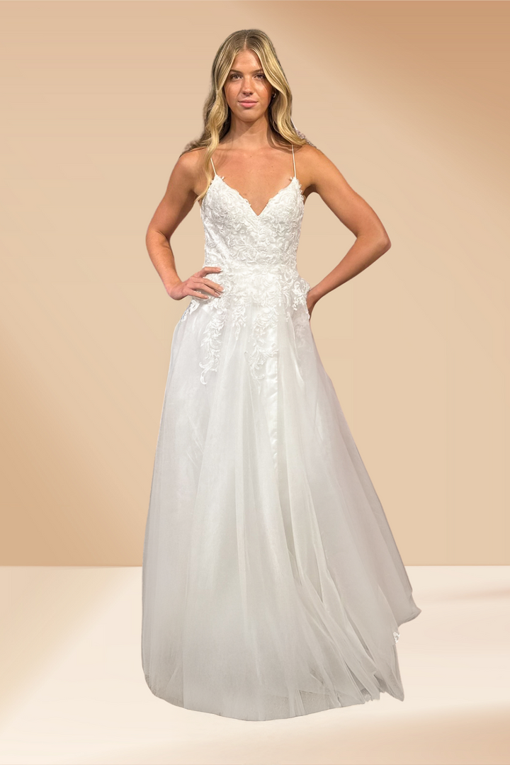 Applique V-Neck A-line Gown by Amelia Couture 9079