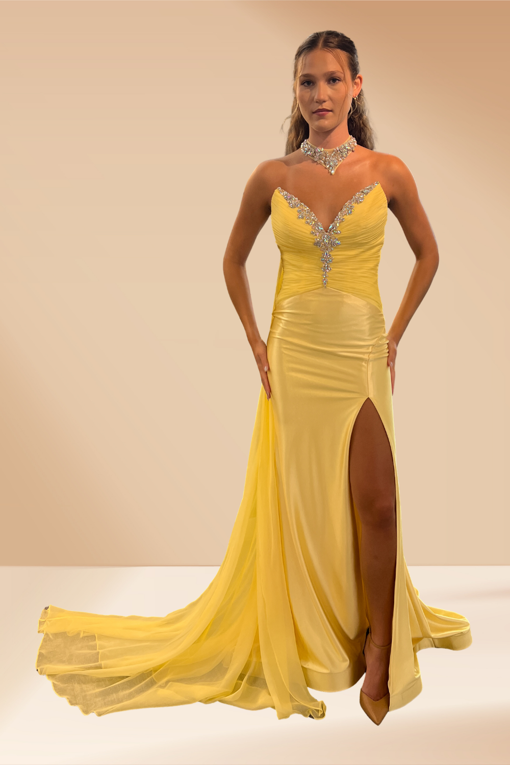Strapless Choker Slit Gown by Amelia Couture 8055