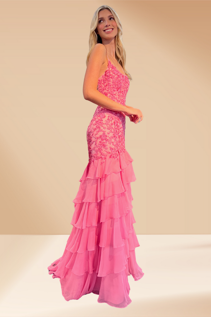 Applique Sleeveless Tiered Gown by Amelia Couture 7085