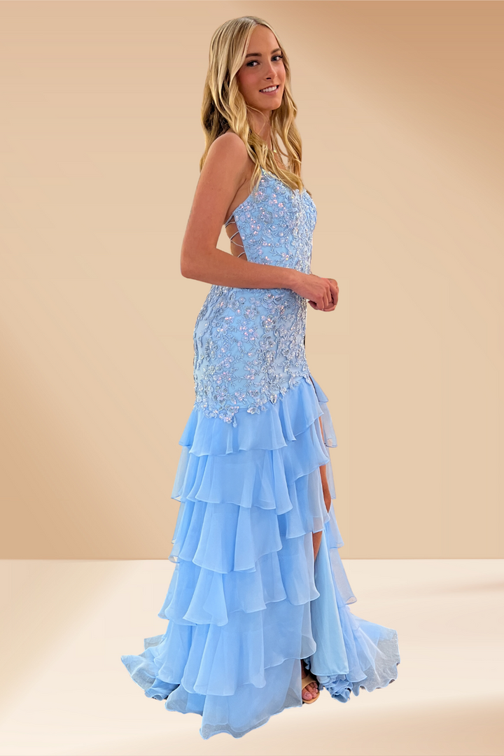 Applique Sleeveless Tiered Gown by Amelia Couture 7085