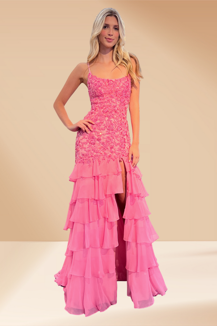 Applique Sleeveless Tiered Gown by Amelia Couture 7085