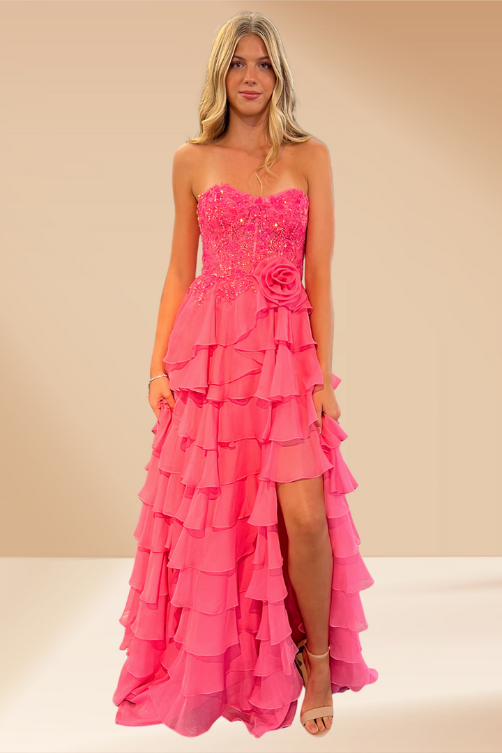 Strapless A-line Tiered Gown by Amelia Couture 7087