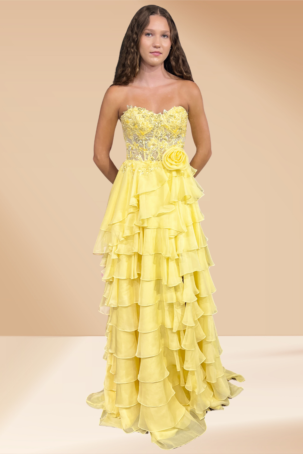 Strapless A-line Tiered Gown by Amelia Couture 7087